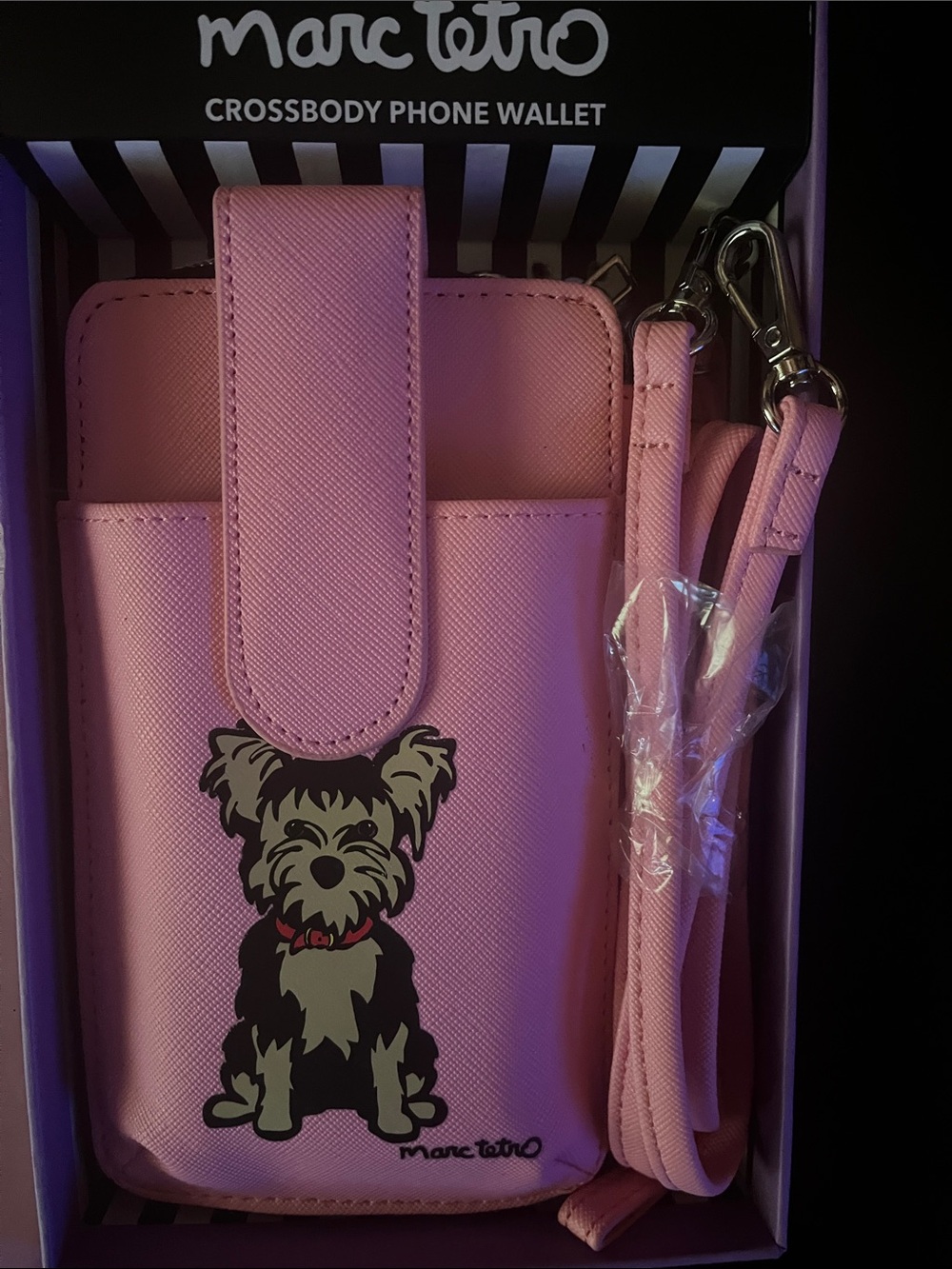 Marc Tetro Pink Crossbody Phone Wallet with Dog Graphic
